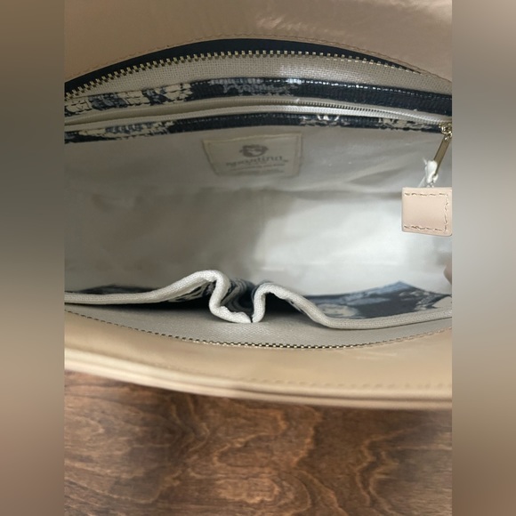 Spartina 449 Bella Hobo Oyster Factory Blue White Cream Linen Leather Hobo Bag - Picture 7 of 11